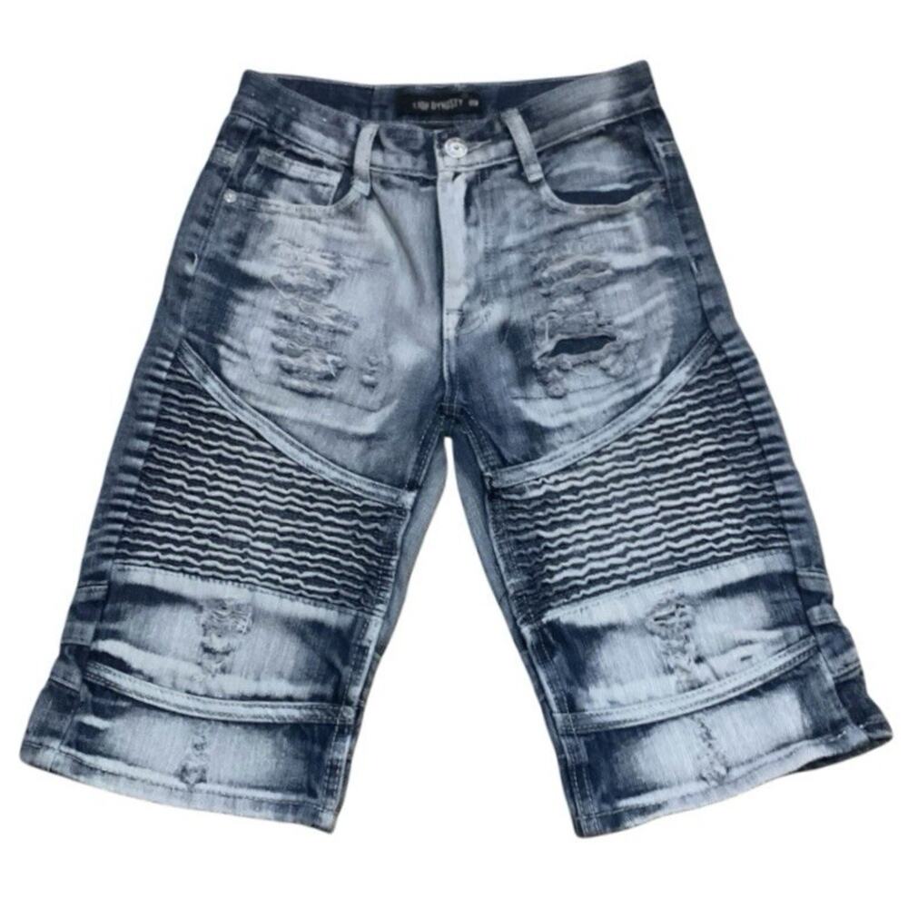 Boys Sz 12 Distressed Moto Denim Shorts Jean Jorts Streetwear 26x12”